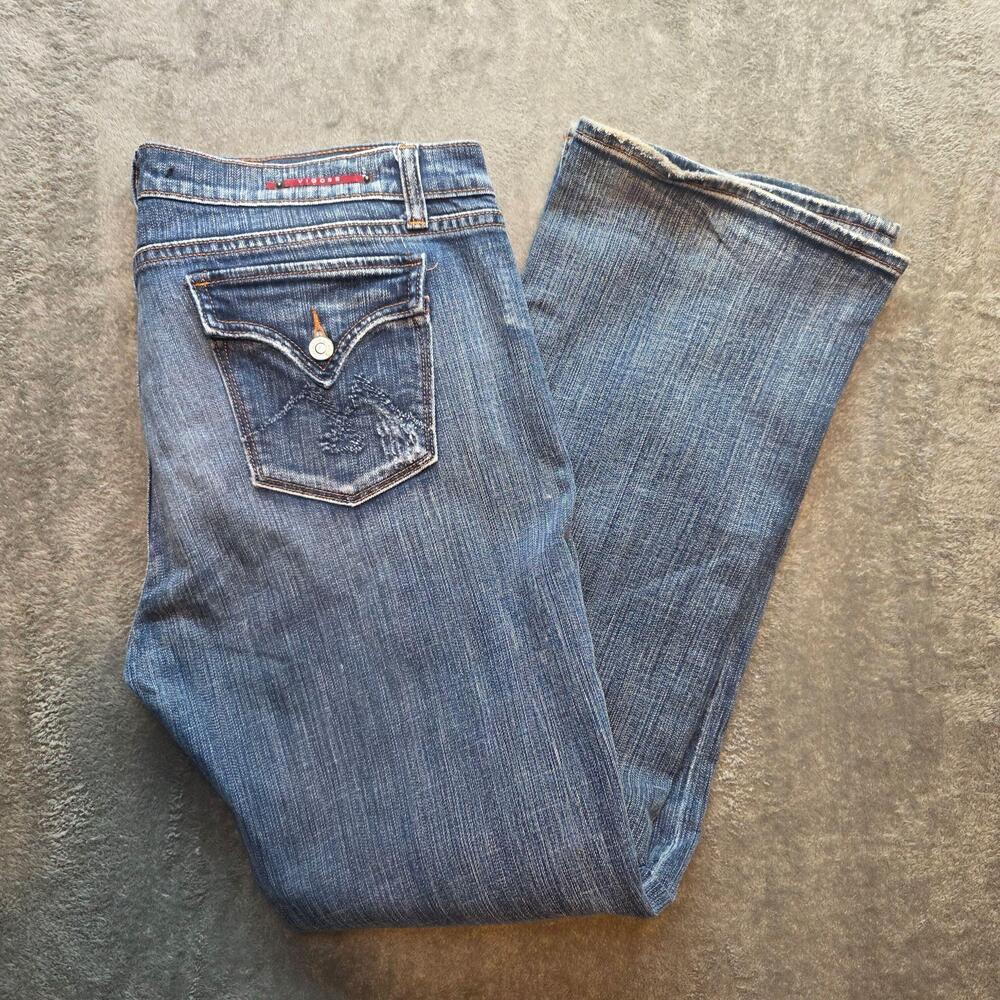 VIGOSS Straight Jeans Juniors 17 Blue Medium Wash Stretch Embroidered Denim
